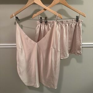 Homebodii Satin Pajama Set Champagne Cami Shorts Size XS/S